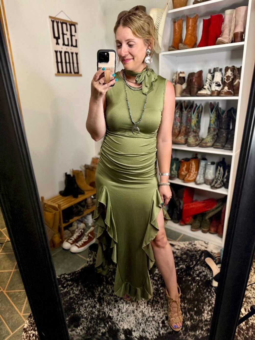 Julia Ruffled Midi Dress [Olive] ✙NWT✙